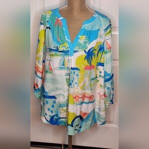 crown & ivy Vibrant Blue and Green Women's Tunic
